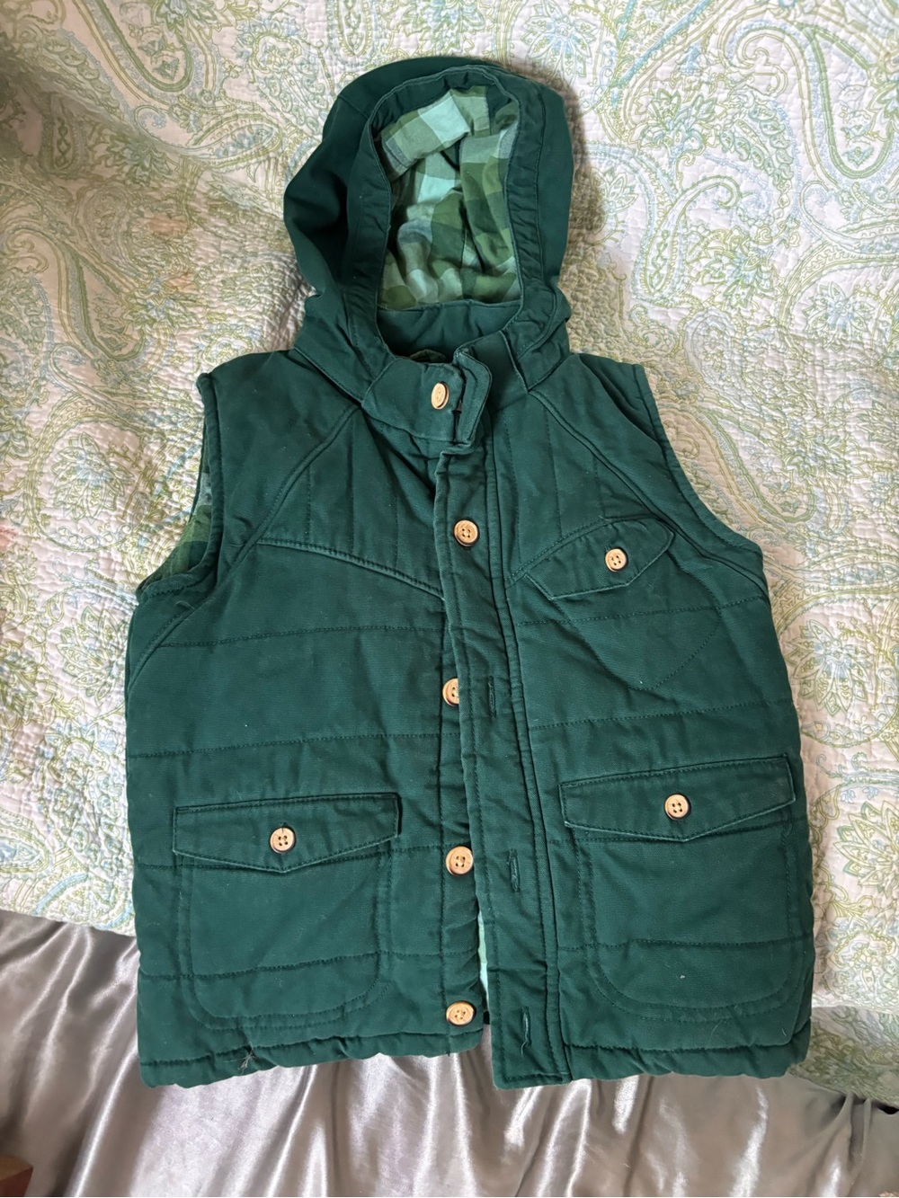 Osh Kosh Kids Hooded Quilted Vest Jacket - Dark Green